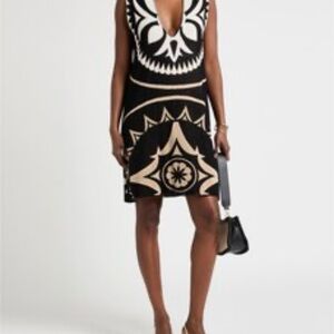Akep Black and Tan Knit Sleeveless Patterned Dress